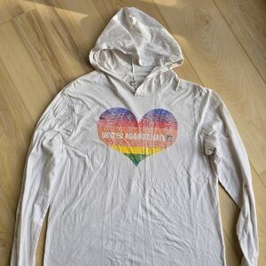 Equal Rights Project White Hoodie with Rainbow Heart United Against Hate Large